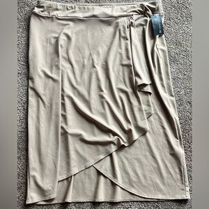 Brand new size Large Asymmetrical Taupe / Tan Midi Skirt